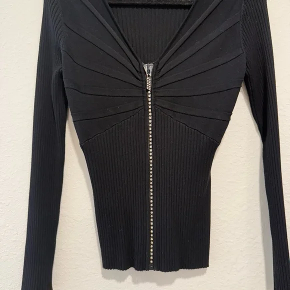 Vintage Belldini Black Rhinestone Zip Up Sweater Sweaters